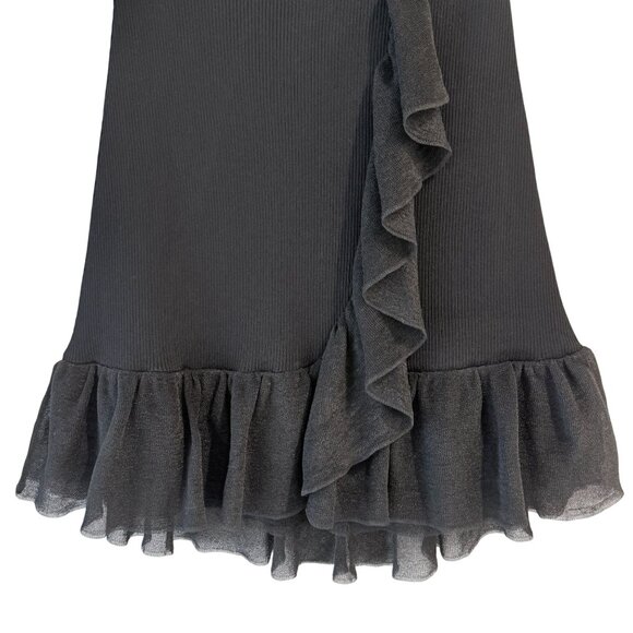 SANDRO Laurene High Waist Knitted Mini Skirt Ruffle Trim Size S Fitted